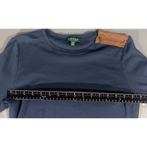 Lauren Ralph Lauren Navy Cotton Sweater, Suede Elbow‑Patch, Women’s L - Picture 4 of 8